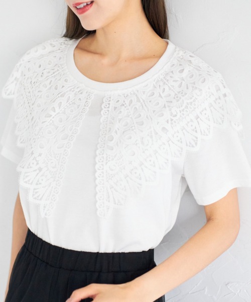 tocco closet(トッコ クローゼット)の「【ZOZO限定】レースカラーTシャツ(Tシャツ/カットソー・レディース・オフホワイト/ブラック・M)」の20枚目の写真
