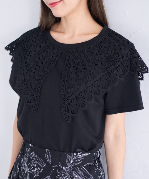 tocco closet(トッコ クローゼット)の「【ZOZO限定】レースカラーTシャツ(Tシャツ/カットソー・レディース・オフホワイト/ブラック・M)」の12枚目の写真
