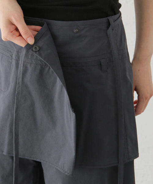 ＜LOW CLASSIC＞レイヤード ラップスカートパンツ グレー Mサイズ LOW CLASSIC/ロウ・クラシック】レイヤードラップスカートパンツ