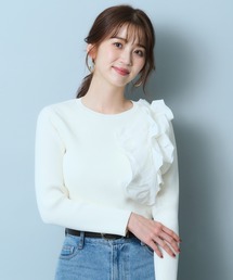 ジャスグリッティ　アシメフリルリブニット　ボーダー ジャスグリッティアシメフリルリブニットボーダー