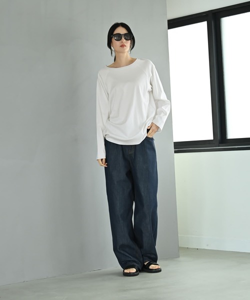 スタイルデリ STYLE DELI 【BLK001】配色ステッチロングTシャツ （ブラック） BLK001】配色ステッチロングTシャツ（Tシャツ/カットソー