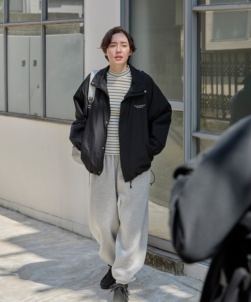 2WAY ビッグシルエット テック撥水ナイロンドロストフード付きスタンド