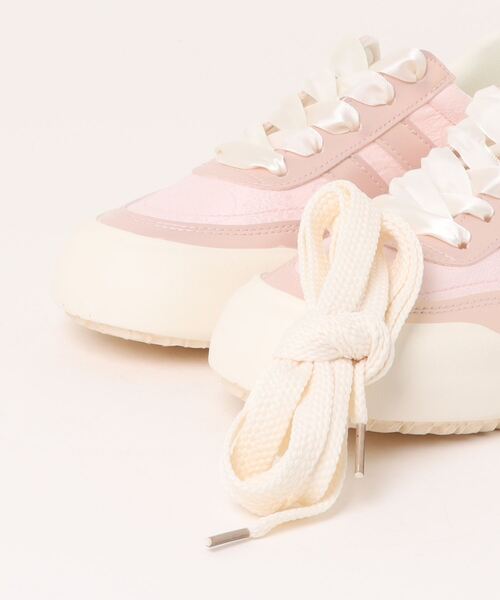shoes365(シューズスリーシックスファイヴ)の「【shoes365】異素材パッチワークデザインスニーカー(スニーカー・レディース・グリーン/ピンク/オフホワイト・22.5cm/23.0cm/23.5cm/24.0cm/24.5cm/25.0cm)」の6枚目の写真
