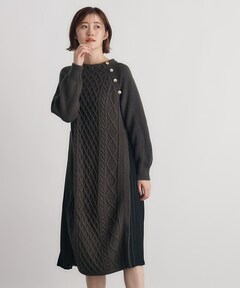 Denim Tweed Combination Maxidresses/デニムツイードコンビワンピース