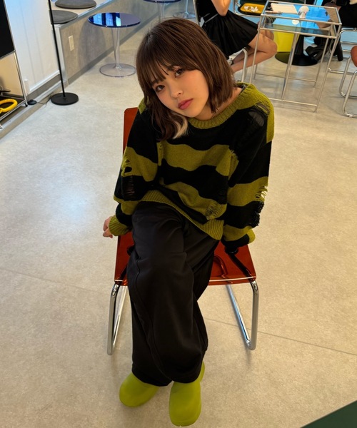 shesame（シーセム）の「sheer border Knit（ニット/セーター・レディース・ブラック/グレー/ネイビー/チャコール/ブラウン・MEDIUM/LARGE）」の13枚目の写真
