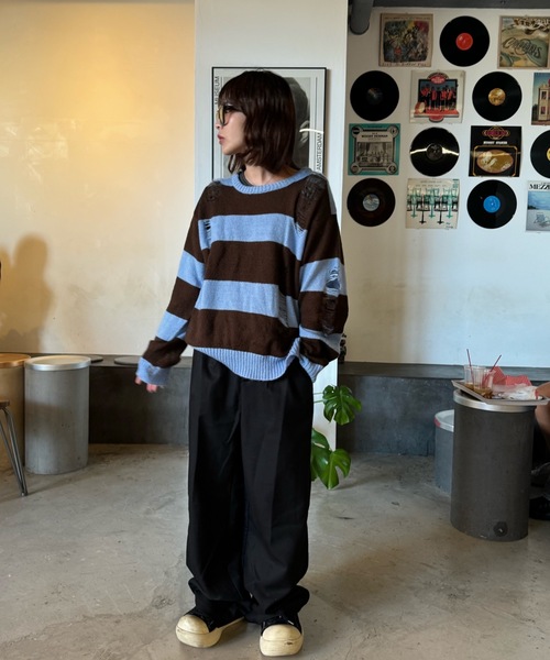shesame（シーセム）の「sheer border Knit（ニット/セーター・レディース・ブラック/グレー/ネイビー/チャコール/ブラウン・MEDIUM/LARGE）」の14枚目の写真