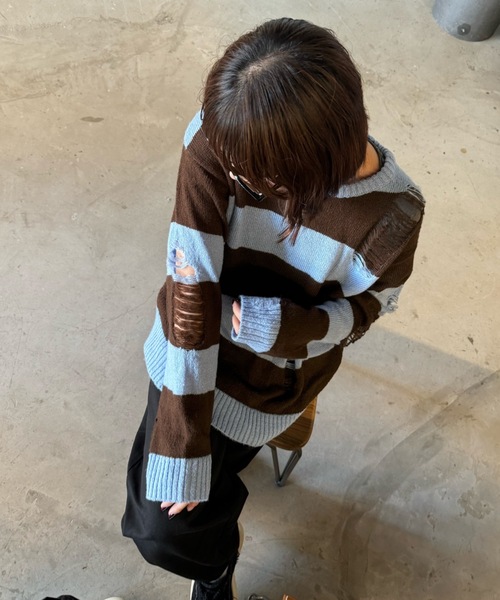 shesame（シーセム）の「sheer border Knit（ニット/セーター・レディース・ブラック/グレー/ネイビー/チャコール/ブラウン・MEDIUM/LARGE）」の15枚目の写真