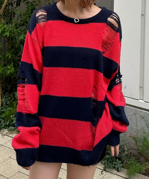 shesame（シーセム）の「sheer border Knit（ニット/セーター・レディース・ブラック/グレー/ネイビー/チャコール/ブラウン・MEDIUM/LARGE）」の17枚目の写真