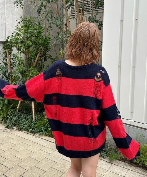 shesame（シーセム）の「sheer border Knit（ニット/セーター・レディース・ブラック/グレー/ネイビー/チャコール/ブラウン・MEDIUM/LARGE）」の18枚目の写真