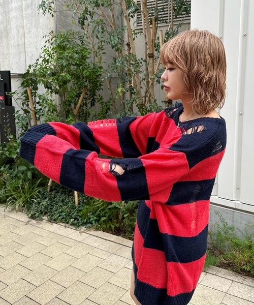 shesame（シーセム）の「sheer border Knit（ニット/セーター・レディース・ブラック/グレー/ネイビー/チャコール/ブラウン・MEDIUM/LARGE）」の19枚目の写真