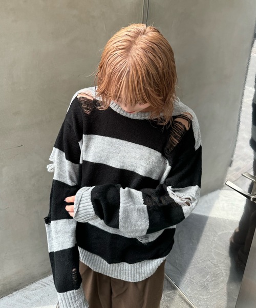 shesame（シーセム）の「sheer border Knit（ニット/セーター・レディース・ブラック/グレー/ネイビー/チャコール/ブラウン・MEDIUM/LARGE）」の20枚目の写真