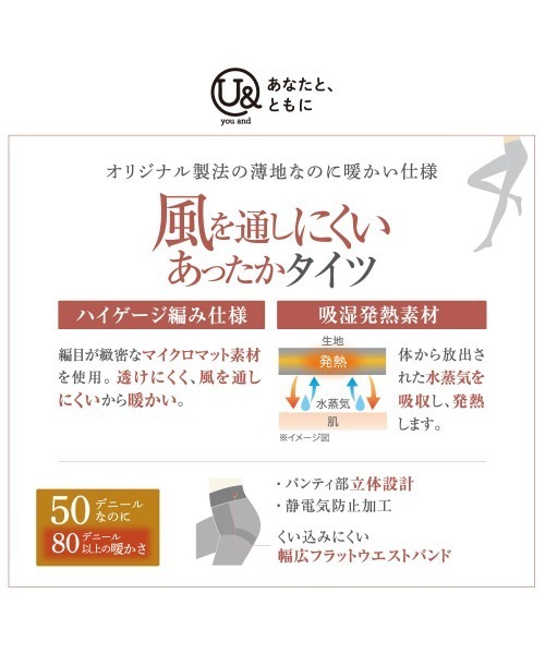 GUNZE(グンゼ)の「風を通しにくいあったか防風タイツ 50デニール(タイツ/ストッキング・レディース・ブラック・M~L/L~LL)」の3枚目の写真