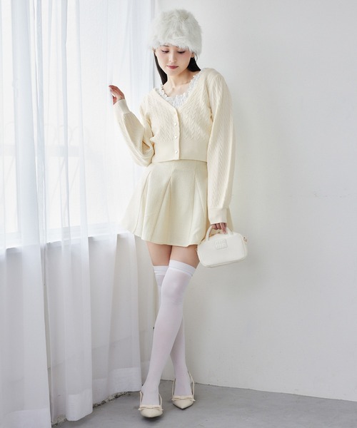one after another NICE CLAUP(ワンアフターアナザーナイスクラップ)の「ハートボタンケーブルニットカーディガン(カーディガン/ボレロ・レディース・サックスブルー/アイボリー/モカ/ブラウン・FREE)」の5枚目の写真