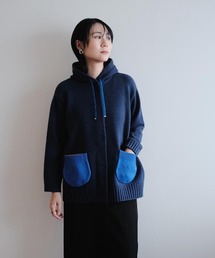 フード付きニットカーディガン