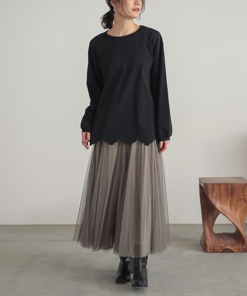 n'OrLABEL（ノアールレーベル）の「『裾スカラップカットソー』（Tシャツ/カットソー・レディース・イエロー/オフホワイト/ブラック・1/2）」の10枚目の写真