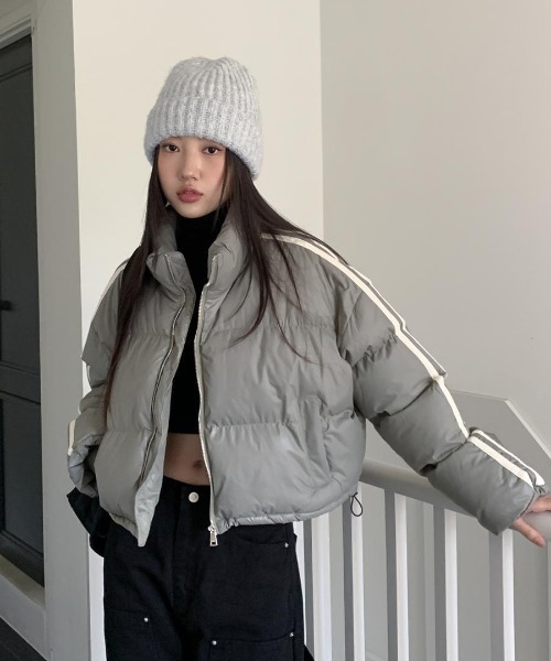 セール】袖ラインショート丈ダウンジャケット（ブルゾン