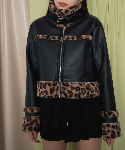 セール】DISPARK/レオパード切替フェイクムートンジャケット（ムートン