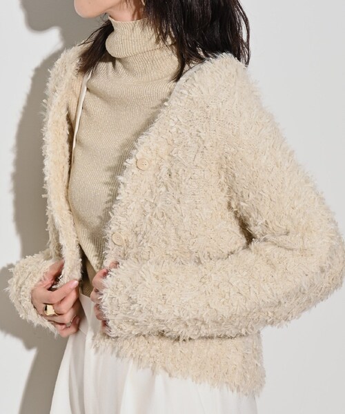 GALLEST（ギャレスト）の「フェザーヤーンカーディガン（カーディガン/ボレロ・レディース・ダークグレー/グリーン/オフホワイト・38）」の21枚目の写真