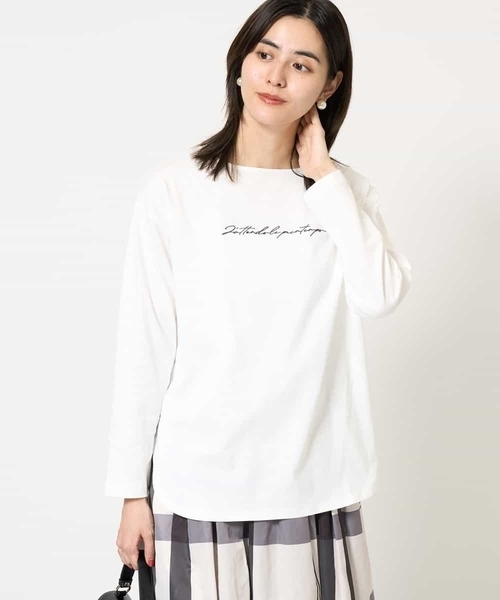 a.v.v(アーヴェヴェ)の「ハンドレター調ロゴ刺繍ロンT(Tシャツ/カットソー・レディース・グレー系その他/ホワイト・34/36/38/40/42)」の2枚目の写真