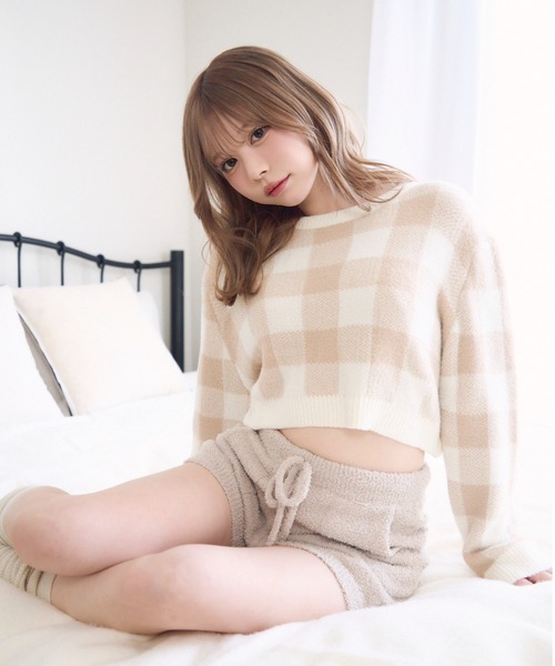 TITTY&CO.(ティティーアンドコー)の「チェック柄マシュマロニット(ルームウェア/パジャマ・レディース・ライトグレー/グレー/ベージュ/パープル・FREE)」の9枚目の写真