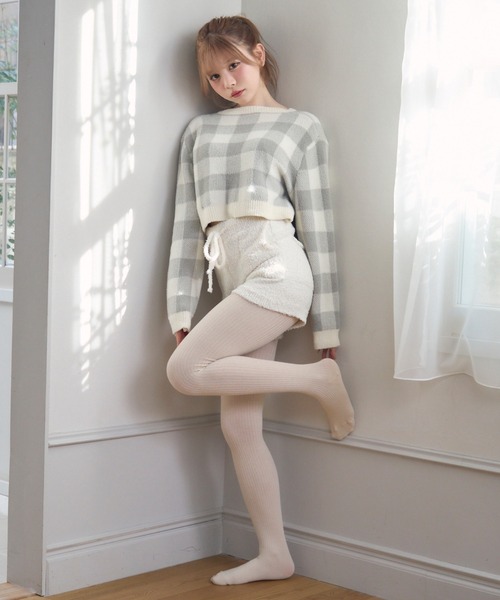 TITTY&CO.(ティティーアンドコー)の「チェック柄マシュマロニット(ルームウェア/パジャマ・レディース・ライトグレー/グレー/ベージュ/パープル・FREE)」の10枚目の写真