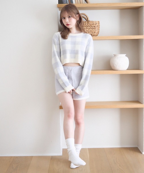 TITTY&CO.(ティティーアンドコー)の「チェック柄マシュマロニット(ルームウェア/パジャマ・レディース・ライトグレー/グレー/ベージュ/パープル・FREE)」の12枚目の写真