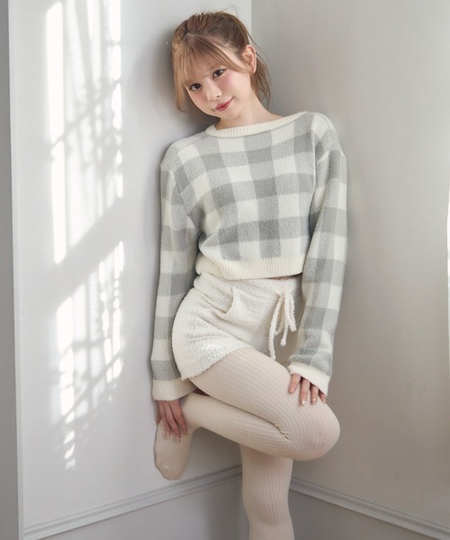 TITTY&CO.(ティティーアンドコー)の「チェック柄マシュマロニット(ルームウェア/パジャマ・レディース・ライトグレー/グレー/ベージュ/パープル・FREE)」の16枚目の写真