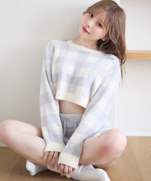 TITTY&CO.(ティティーアンドコー)の「チェック柄マシュマロニット(ルームウェア/パジャマ・レディース・ライトグレー/グレー/ベージュ/パープル・FREE)」の17枚目の写真