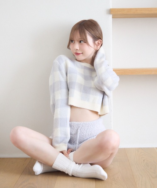 TITTY&CO.(ティティーアンドコー)の「チェック柄マシュマロニット(ルームウェア/パジャマ・レディース・ライトグレー/グレー/ベージュ/パープル・FREE)」の20枚目の写真