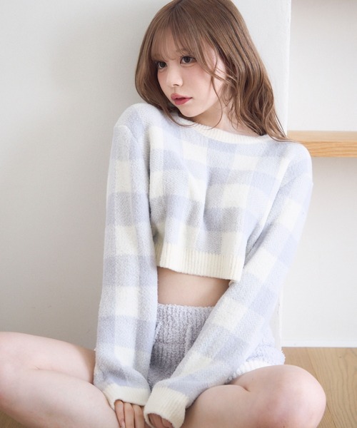TITTY&CO.(ティティーアンドコー)の「チェック柄マシュマロニット(ルームウェア/パジャマ・レディース・ライトグレー/グレー/ベージュ/パープル・FREE)」の22枚目の写真