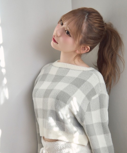 TITTY&CO.(ティティーアンドコー)の「チェック柄マシュマロニット(ルームウェア/パジャマ・レディース・ライトグレー/グレー/ベージュ/パープル・FREE)」の21枚目の写真