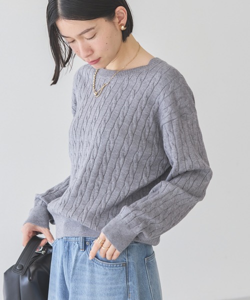 AMERICAN HOLIC（アメリカンホリック）の「バイパチケーブルニットプルオーバー（ニット/セーター・レディース・グレー系その他/アイボリー/ブルー/レッド/モカ/ネイビー・M/L）」の3枚目の写真