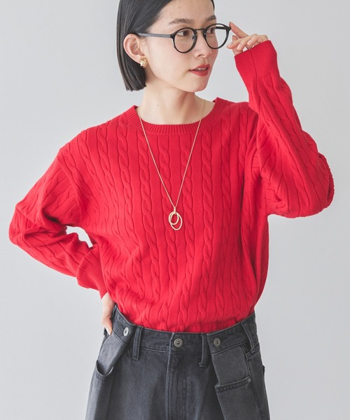 AMERICAN HOLIC（アメリカンホリック）の「バイパチケーブルニットプルオーバー（ニット/セーター・レディース・グレー系その他/アイボリー/ブルー/レッド/モカ/ネイビー・M/L）」の6枚目の写真