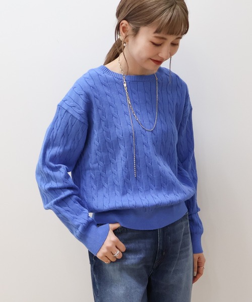 AMERICAN HOLIC（アメリカンホリック）の「バイパチケーブルニットプルオーバー（ニット/セーター・レディース・グレー系その他/アイボリー/ブルー/レッド/モカ/ネイビー・M/L）」の5枚目の写真