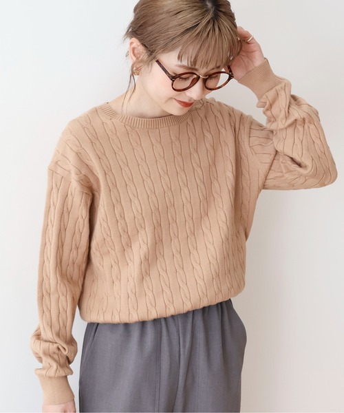 AMERICAN HOLIC（アメリカンホリック）の「バイパチケーブルニットプルオーバー（ニット/セーター・レディース・グレー系その他/アイボリー/ブルー/レッド/モカ/ネイビー・M/L）」の4枚目の写真