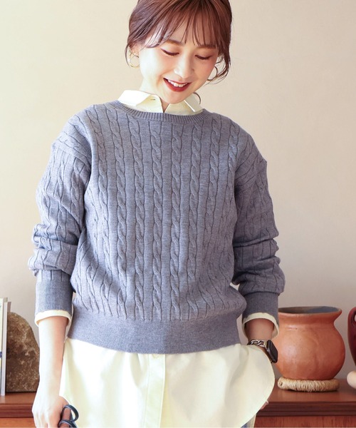 AMERICAN HOLIC（アメリカンホリック）の「バイパチケーブルニットプルオーバー（ニット/セーター・レディース・グレー系その他/アイボリー/ブルー/レッド/モカ/ネイビー・M/L）」の16枚目の写真