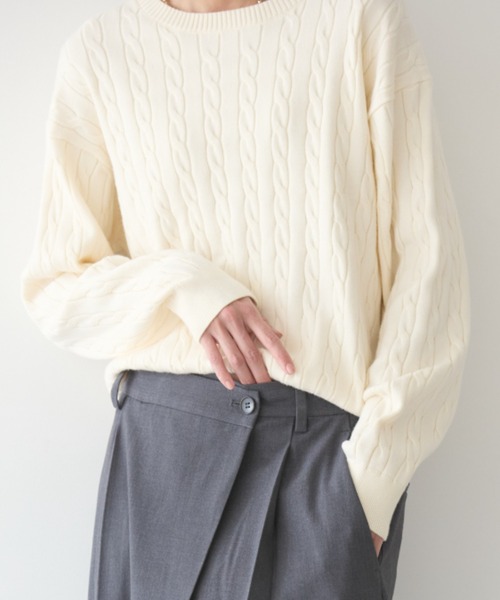 AMERICAN HOLIC（アメリカンホリック）の「バイパチケーブルニットプルオーバー（ニット/セーター・レディース・グレー系その他/アイボリー/ブルー/レッド/モカ/ネイビー・M/L）」の8枚目の写真