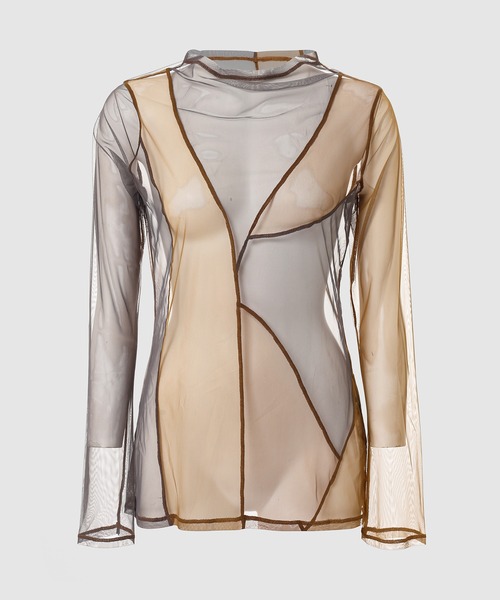 ANREALAGE(アンリアレイジ)の「CURVED PATCHWORK TULLE TOP(その他トップス・レディース・ベージュ/ブラック・38/36)」の2枚目の写真