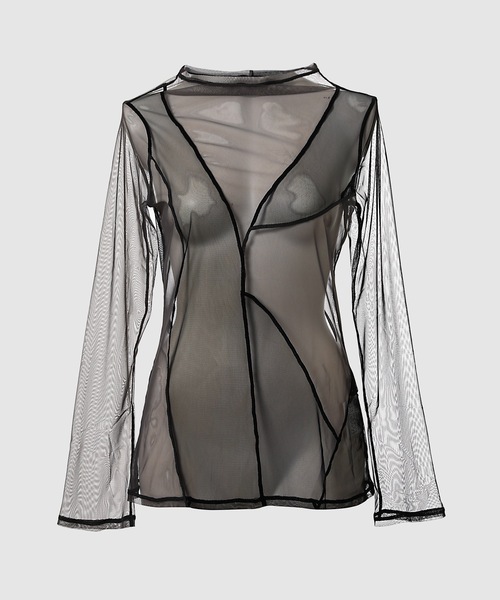 ANREALAGE(アンリアレイジ)の「CURVED PATCHWORK TULLE TOP(その他トップス・レディース・ベージュ/ブラック・38/36)」の1枚目の写真
