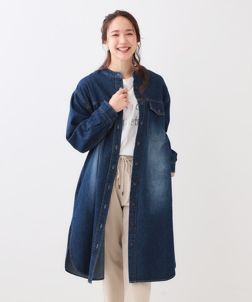 SHOO・LA・RUE（シューラルー）の「【洗える/体型カバー】デニム シャツワンピース（ワンピース・レディース・ネイビー/ブルー/チャコールグレー・02/01/04/03）」の8枚目の写真