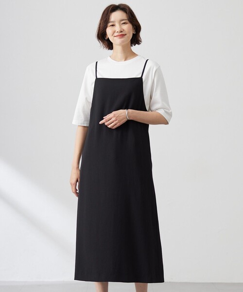 J.PRESS(ジェイプレス)の「【洗える】バックサテンジョーゼット キャミワンピース(ワンピース・レディース・ブラック系/ブラウン系・9/11)」の1枚目の写真