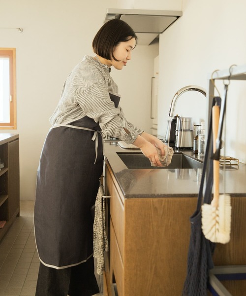 【未使用】リネンエプロン / fog linen work ＆ KURASHI fog linen work｜スクエア クロスエプロン【メール便可