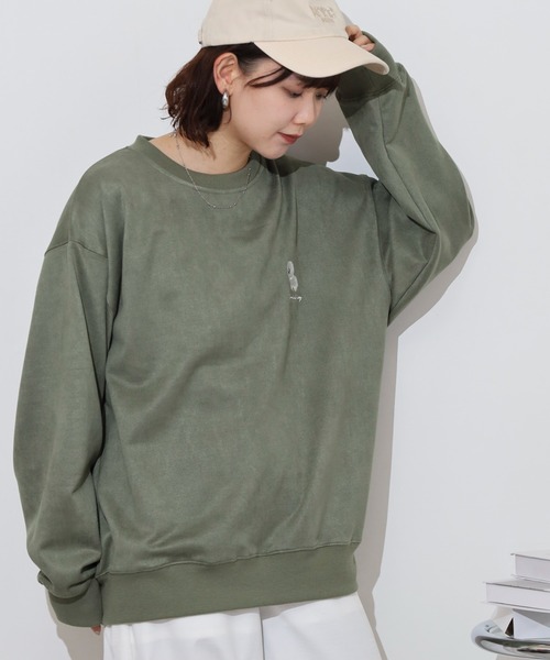 Jungle Storm(ジャングルストーム)の「One-point embroidered cut suede trainer / ワンポイント刺繍カットスエードトレーナー unisex(スウェット・メンズ・チャコール/カーキ/ライトグリーン・L/M)」の11枚目の写真