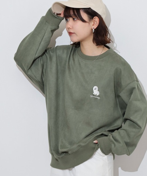 Jungle Storm(ジャングルストーム)の「One-point embroidered cut suede trainer / ワンポイント刺繍カットスエードトレーナー unisex(スウェット・メンズ・チャコール/カーキ/ライトグリーン・L/M)」の12枚目の写真