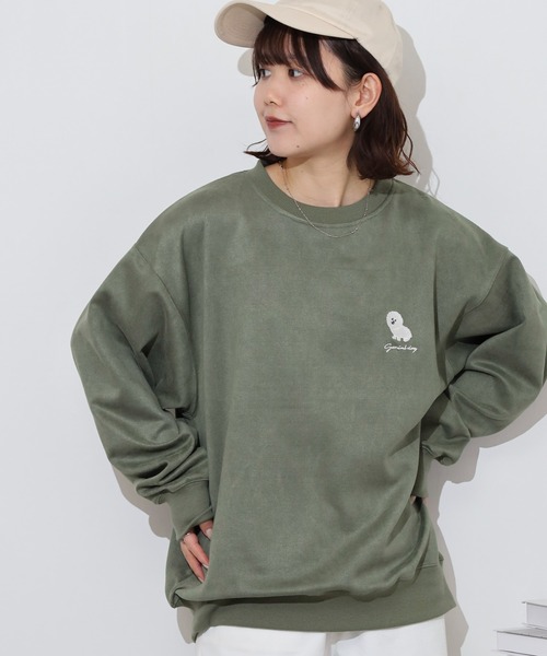 Jungle Storm(ジャングルストーム)の「One-point embroidered cut suede trainer / ワンポイント刺繍カットスエードトレーナー unisex(スウェット・メンズ・チャコール/カーキ/ライトグリーン・L/M)」の20枚目の写真