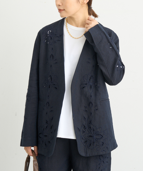 IENA（イエナ）の「コットンリネン カットワークレース ジャケット