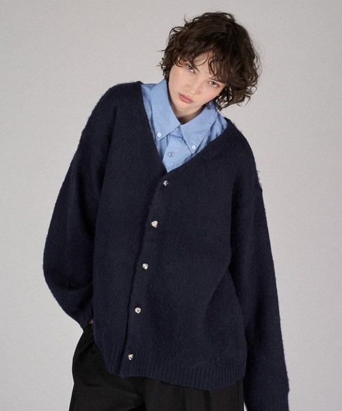 希少✨45rpm ウールニット カーディガン 長袖 シルバーボタン ネイビー L ONCILY（オンシェリー）の「SILVER BUTTON CARDIGAN / シルバーボタン