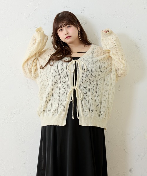KANEKO ISAO/カネコイサオ◇グレー通しリボン透かし編みニットアンサンブル 極美品 KANEKO ISAO カネコイサオ セーター サマーニット 透かし