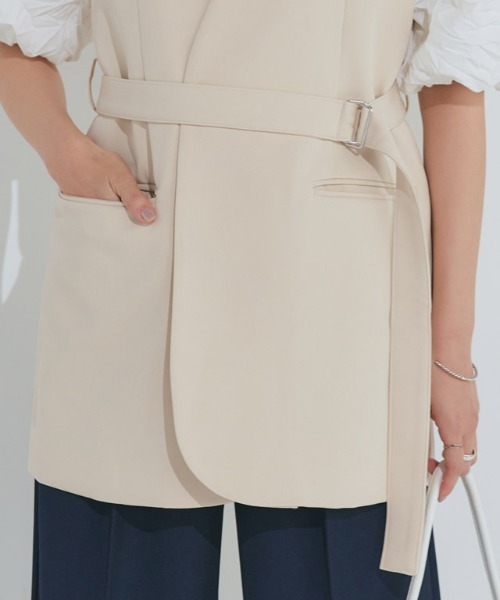 セール】ベルト付きノーカラージレ（ベスト）｜Pierrot（ピエロ）の