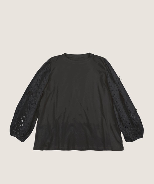 aimoha(アイモハ)の「レーススリーブプルオーバー(Tシャツ/カットソー・レディース・ブラック/ホワイト・FREE)」の4枚目の写真